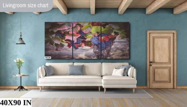 A painting of grapes in the middle of a room