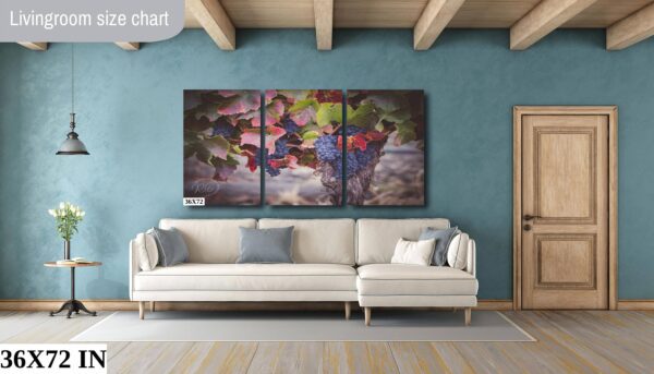 A living room with a couch and a painting on the wall