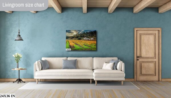 A living room with a couch and a painting on the wall