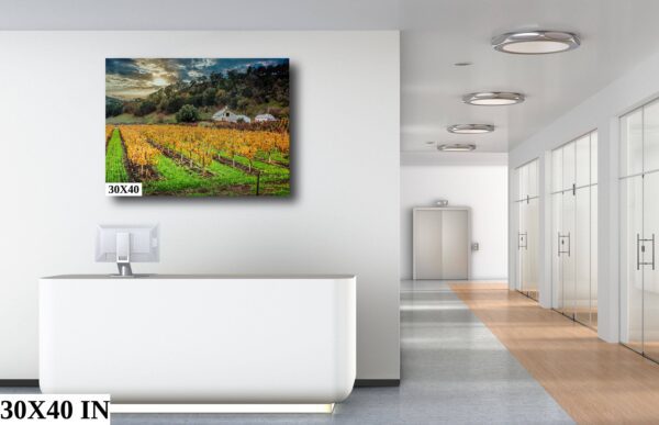 A large painting of a field with yellow flowers.