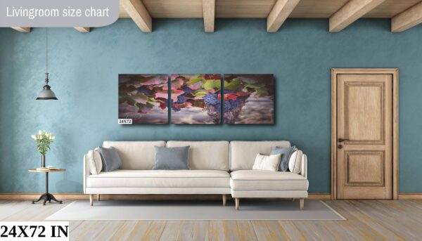 A living room with a couch and a painting on the wall