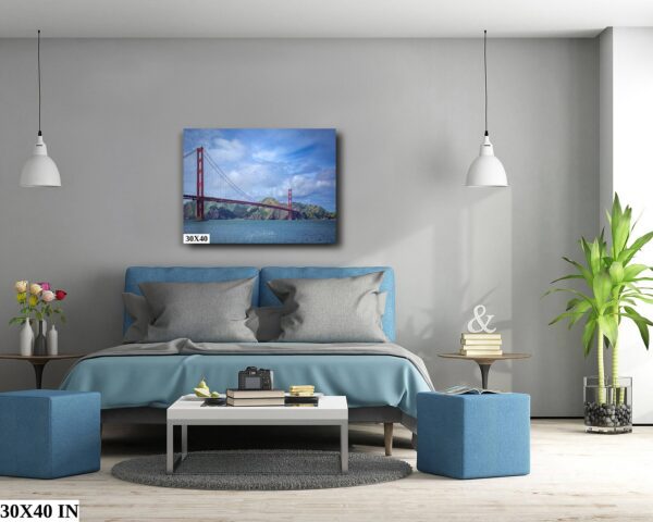 A bedroom with a bed and two blue ottomans