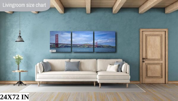 A living room with a couch and a wall hanging