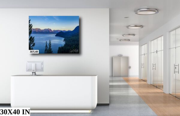 A large picture of the ocean on the wall