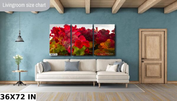 A living room with a couch and a wall hanging