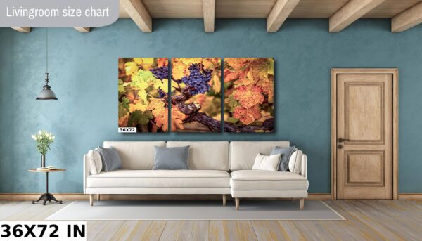 A living room with a couch and a wall hanging