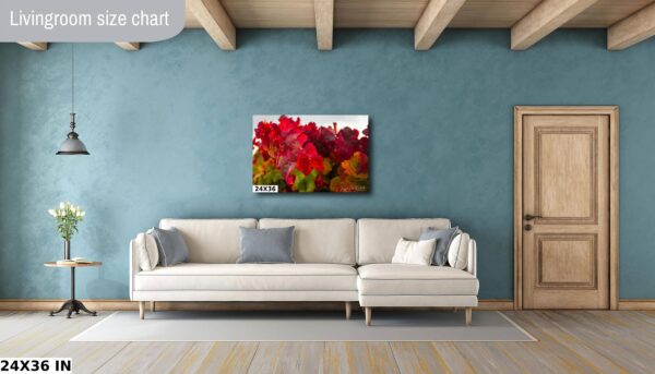 A living room with a couch and a painting on the wall