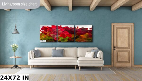A living room with a couch and a wall hanging
