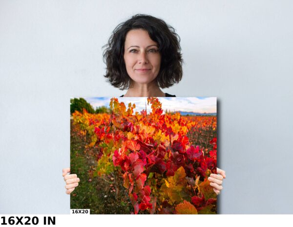 A woman holding up a picture of some leaves