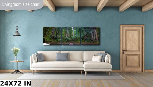 A living room with a couch and a wall hanging