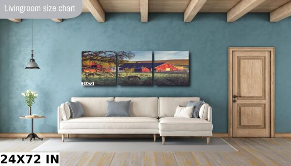 A living room with a couch and a painting on the wall