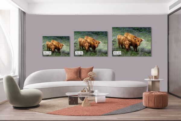 Three bears are shown in a living room.