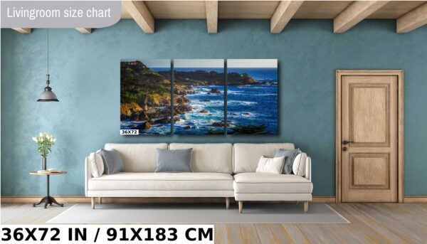 A large painting of the ocean on canvas