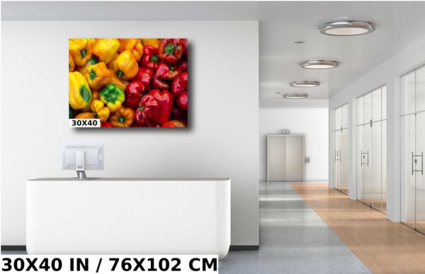 A large picture of many different colored peppers