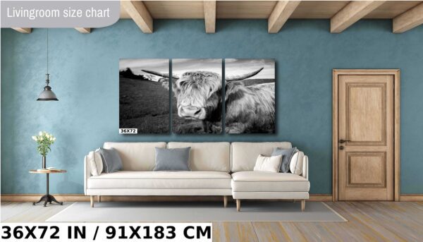 A cow is standing in the middle of a room.