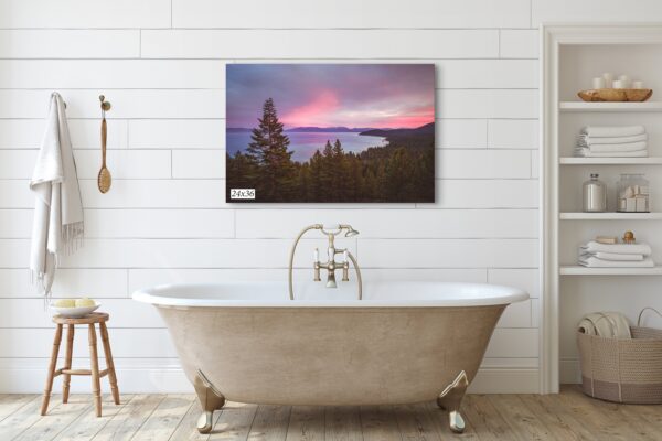 A bathtub with a painting of the sky above it