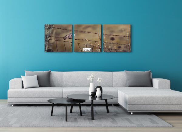A living room with blue walls and white furniture.