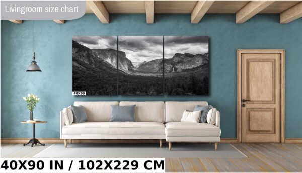 A large wall with three pictures of mountains
