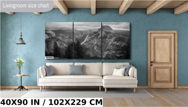 A large wall with three pictures of mountains