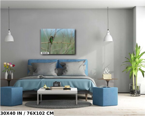A bedroom with a bed and two blue ottomans