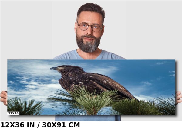 A man is standing in front of a picture.