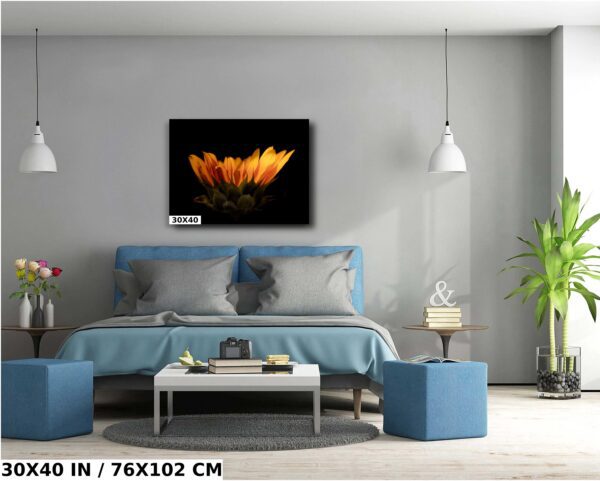 A bedroom with a bed and blue furniture