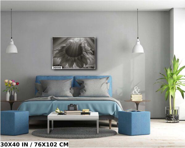 A bedroom with a bed and two tables