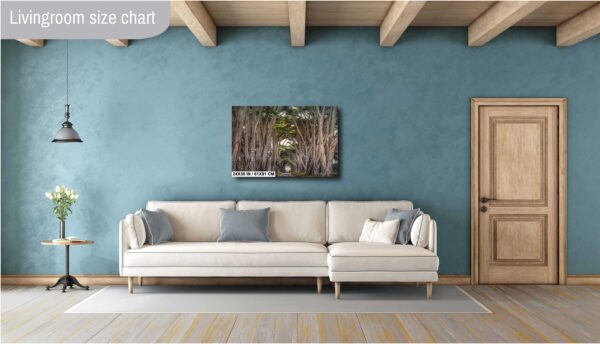 A living room with blue walls and white furniture.