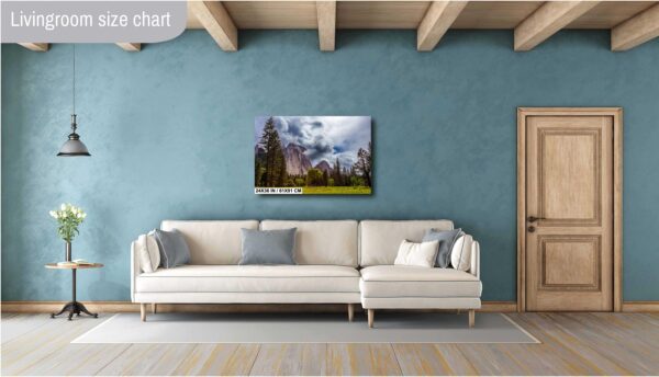A living room with a couch and blue walls
