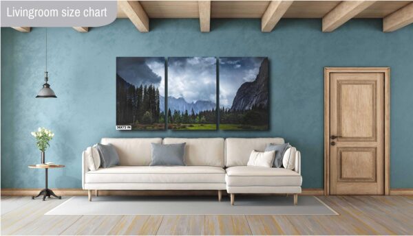 A living room with a couch and a wall hanging