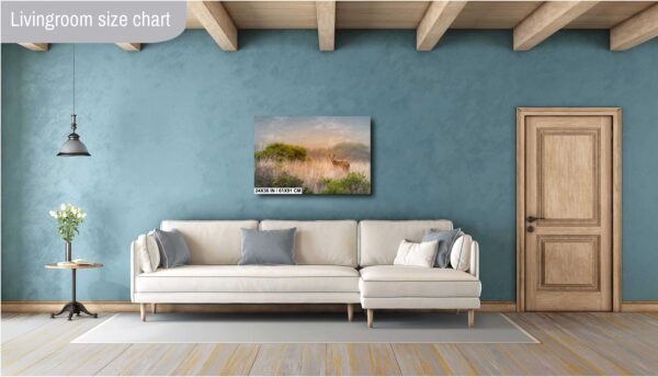 A living room with a couch and a painting on the wall