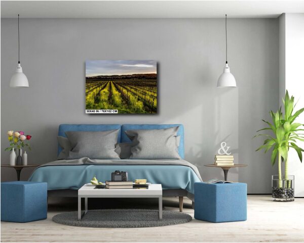 A bedroom with a bed and two blue ottomans