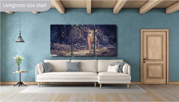 A couch and wall with a painting of a bear