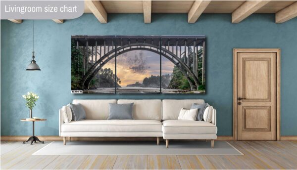 A living room with a couch and a large window