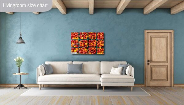 A living room with a couch and a painting on the wall