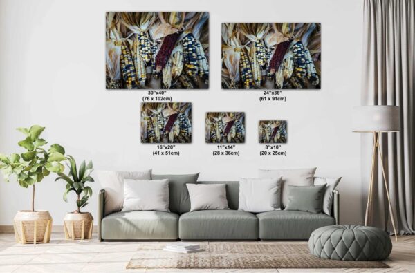 A living room with couch and pillows, and several pictures of giraffes.