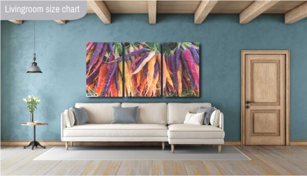 A living room with a couch and a wall hanging