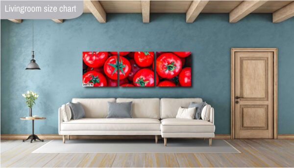 A living room with a couch and some tomatoes