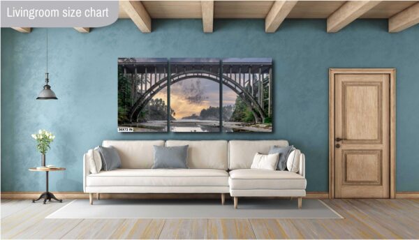 A couch and wall hanging in a room.