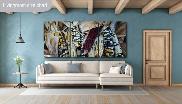 A living room with a couch and a large painting