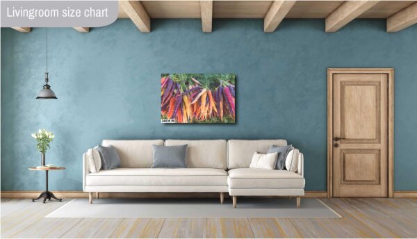 A living room with a couch and a painting on the wall