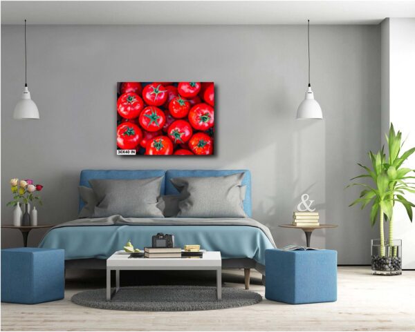 A room with a bed and some blue pillows