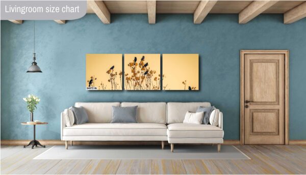 A living room with blue walls and white furniture.