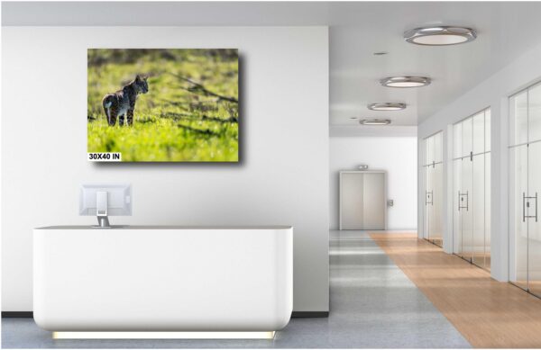 A bathroom with a white tub and a large painting of a horse.