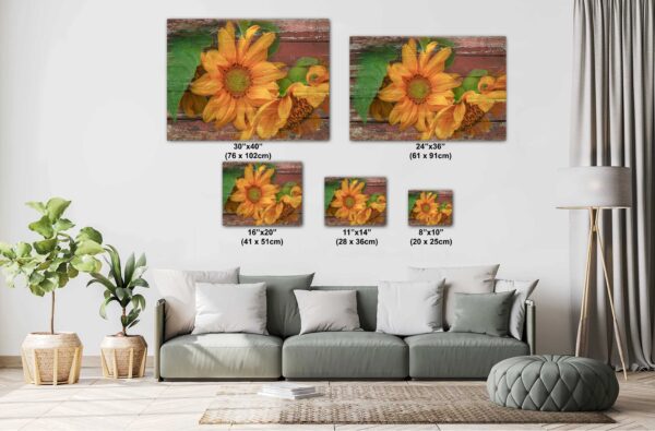 Rustic Sunflower Fusion – Vibrant Blooms on Weathered Barnwood - Image 5