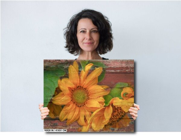 Rustic Sunflower Fusion – Vibrant Blooms on Weathered Barnwood - Image 6