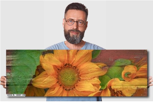 Rustic Sunflower Fusion – Vibrant Blooms on Weathered Barnwood - Image 2